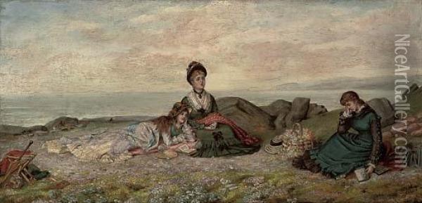 Lessons On A Shore Oil Painting - Maude Scanes Goodman