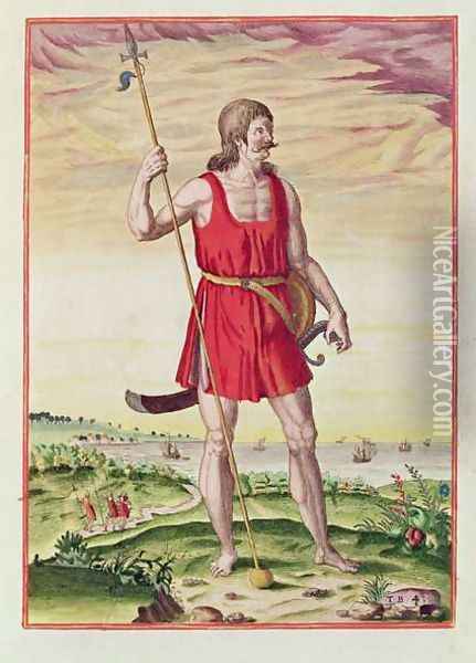 Man from a Neighbouring Tribe to the Picts, from Admiranda Narratio.., engraved by Theodore de Bry (1528-98) 1585-88 Oil Painting - John White