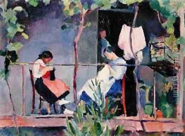 Dressmakers on the Balcony Oil Painting - Henri Ottmann