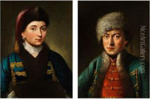 Portrait Eines Kosakenfursten Und Portrait Einer Kosakenfurstin Oil Painting - Pietro Antonio Rotari