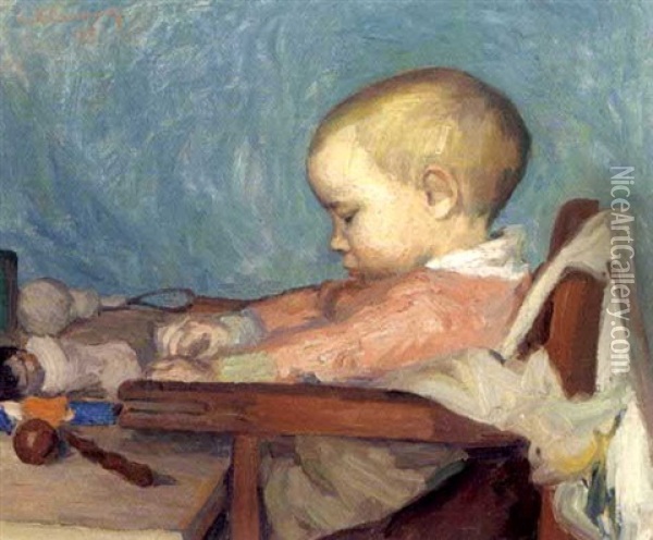 Sitzendes Kleinkind Mit Puppe Oil Painting - Aristide Delannoy