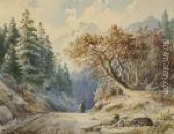Winterliche Landschaft In Tirol Oil Painting - Anton Doll