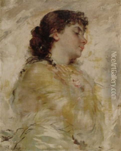 Portrait Of A Young Woman In Profile Oil Painting - Charles Joshua Chaplin