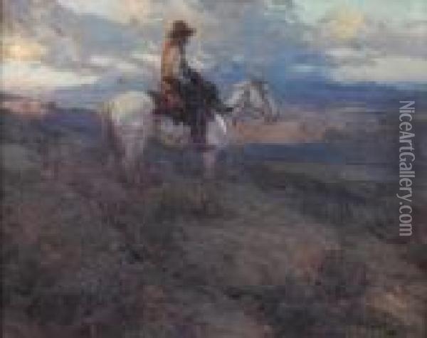 Cowboy On Horseback Oil Painting - Frank Tenney Johnson