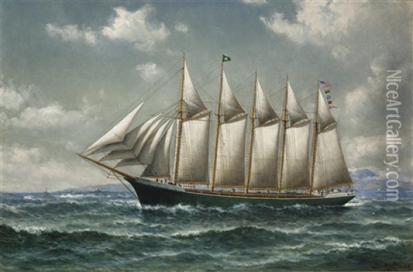 The Rose Mahoney Under Sail Oil Painting - William Alexander Coulter