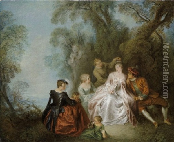 A Fete Galante (la Bergere Couronnee) Oil Painting - Jean-Baptiste Pater