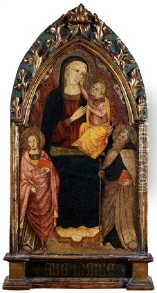 La Vierge Et L'enfant En Trone Entre Saint Jacques Et Saint Antoine (collab. W/workshop) Oil Painting -  Bicci di Lorenzo