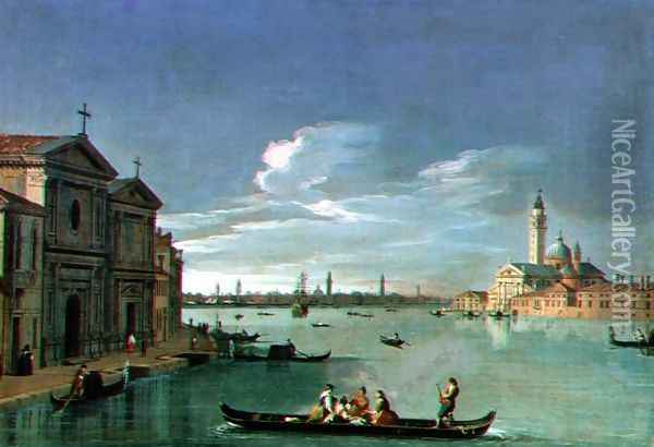 Venice from the Giudecca, San Giorgio Maggiore to the Right Oil Painting - (circle of) Richter, Johan Anton