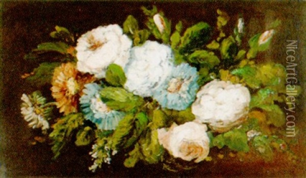 Stillleben Mit Astern Und Rosen Oil Painting - Eugene Delacroix