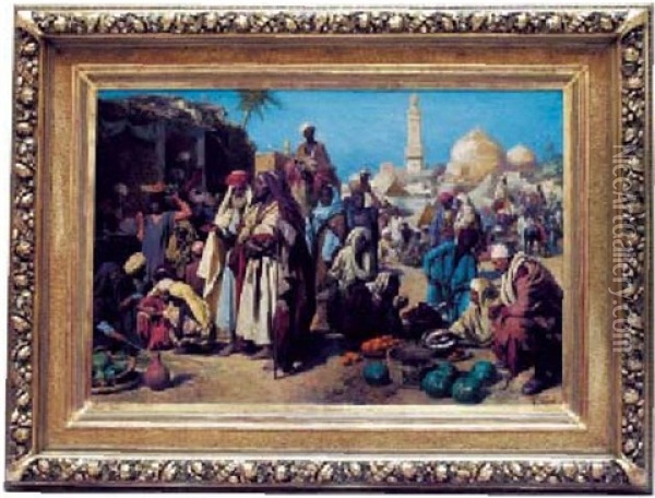 L'emir Au Marche Oil Painting - Franz Wurbel