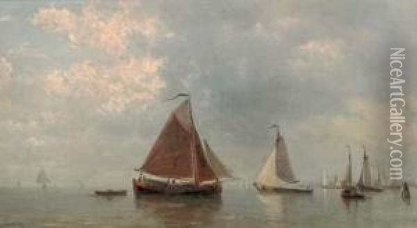 Sailing Vessels On A Calm Oil Painting - Everhardus Koster