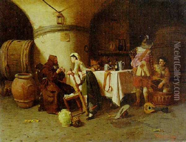Late Night At The Tavern Oil Painting - Pompeo Massani