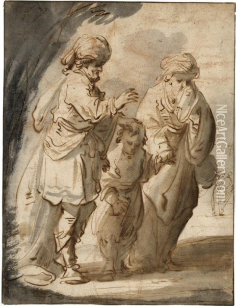 Abraham Banishing Hagar And Ishmael Oil Painting - Pieter Jansz.