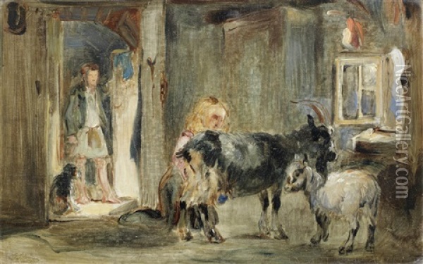 The Goat Herd's Cottage Oil Painting - William Simson