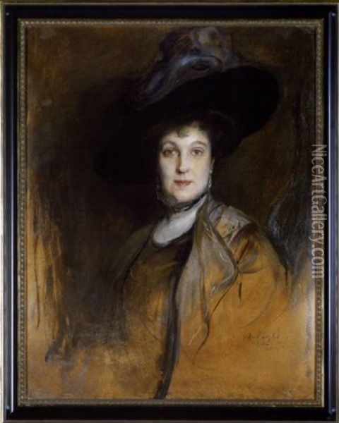 Lady In Hat Portrait Oil Painting - Philip Alexius De Laszlo