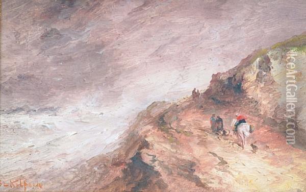 Figures On A Cliff Path Oil Painting - S.L. Kilpack