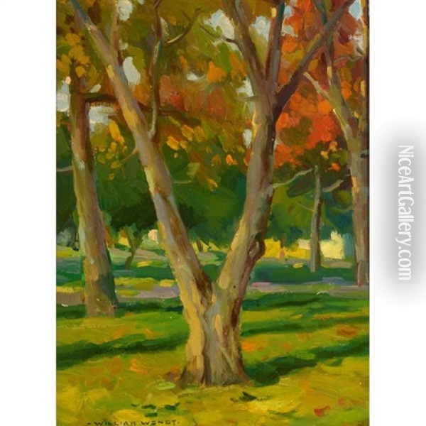 Sycamore Grove Landscape Oil Painting - William Wendt