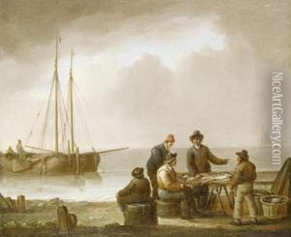Selling The Catch; Low Tide Oil Painting - William Anderson