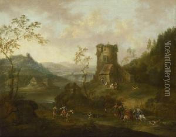 Flusslandschaft Mit Altem Turm Und Figurenstaffage Oil Painting - Maximilian Joseph Schinnagl