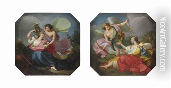 Flora And Zephyr (+ Cupid And Psyche; Pair) Oil Painting - Michel-Ange Houasse