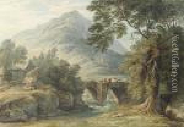 Shaugh Bridge On The River Plym, Devon Oil Painting - John Glover