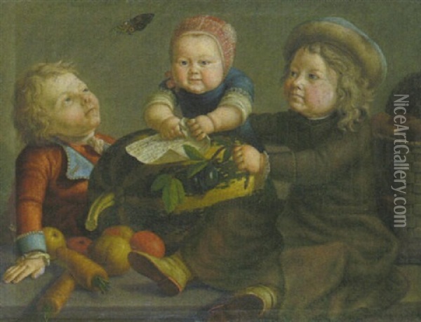 Die Drei Sohne Des Kunstlers Oil Painting - Johann Heinrich Suhrlandt