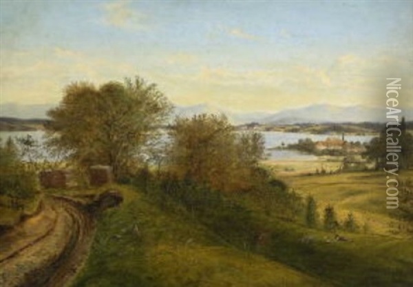 Blick Auf Einen See In Vorgebirgslandschaft Oil Painting - Carl Georg Koester