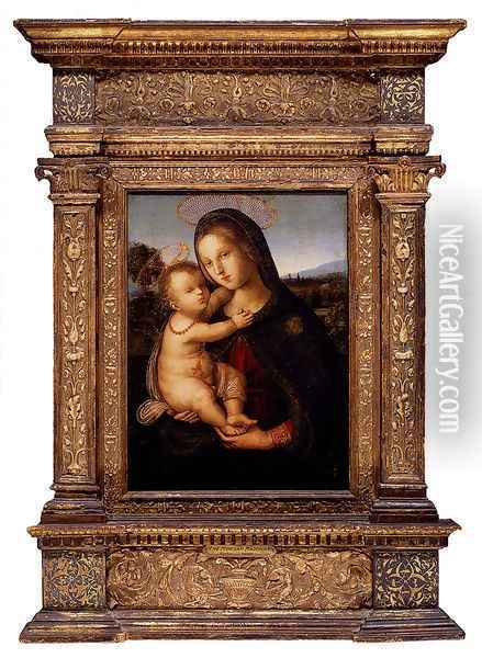 The Madonna And Child Before A Landscape Oil Painting - Bernardino di Betto (Pinturicchio)