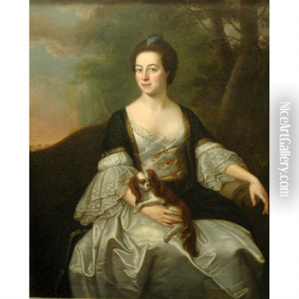 Portrait Of Mrs. Kilhenery With Her Lap Dog Oil Painting - Francis Cotes