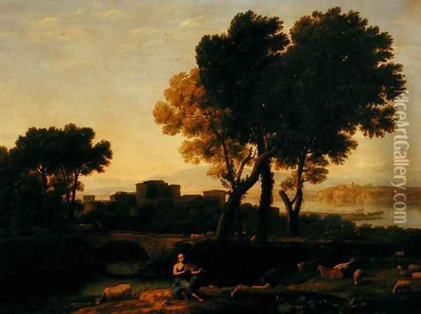 Landscape with Apollo guarding the Cattle of Admetus and Mercury stealing them Oil Painting - Claude Lorrain (Gellee)