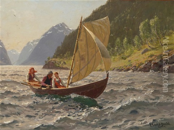 Segelpartie In Norwegischer Fjordlandschaft Oil Painting - Hans Dahl