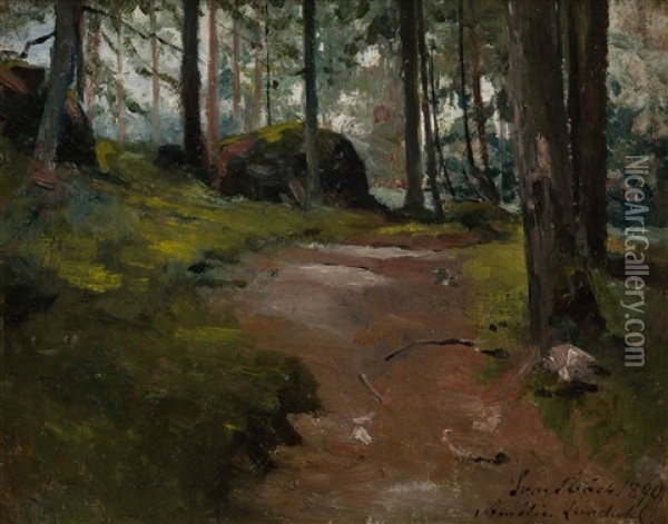 Forest Path In Purola Oil Painting - Amelie Lundahl