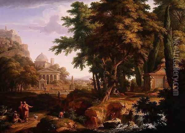 Arcadian Landscape with St Peter and St John Healing the Crippled Man Oil Painting - Jan Van Huysum