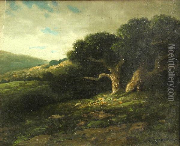 Oaks And Green Hills Oil Painting - Carl Henrik Jonnevold