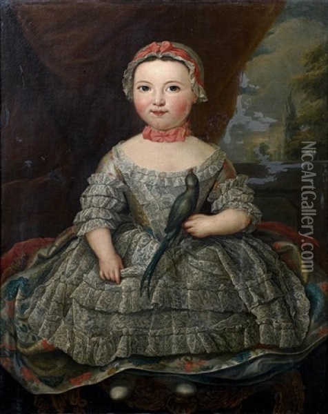 Portrait D'enfant Tenant Un Perruche Oil Painting - Louis Tocque