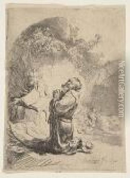 St. Jerome Praying: Arched<</b> Oil Painting - Rembrandt Van Rijn