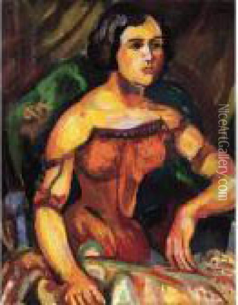 Femme En Rouge Oil Painting - Henri Epstein