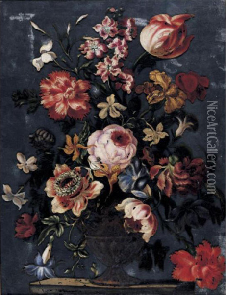 Still Life Of Flowers In An Urn Oil Painting - Mario Nuzzi Mario Dei Fiori