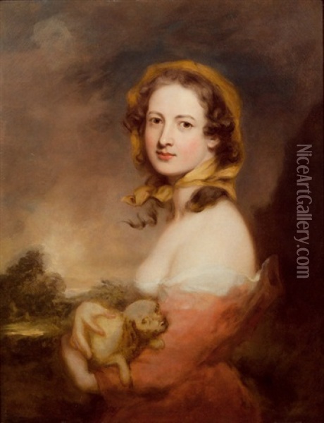 Portrait Einer Jungen Dame Mit Hundchen Oil Painting - William Bradley