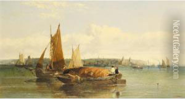 Fishing Boats Off Greenwich Oil Painting - Arthur Joseph Meadows