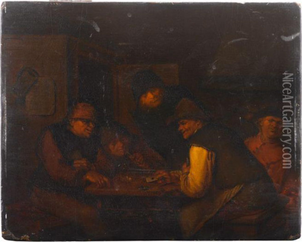 Boors Playing Cards In A Tavern Oil Painting - Egbert Jaspersz. van, the Elder Heemskerck