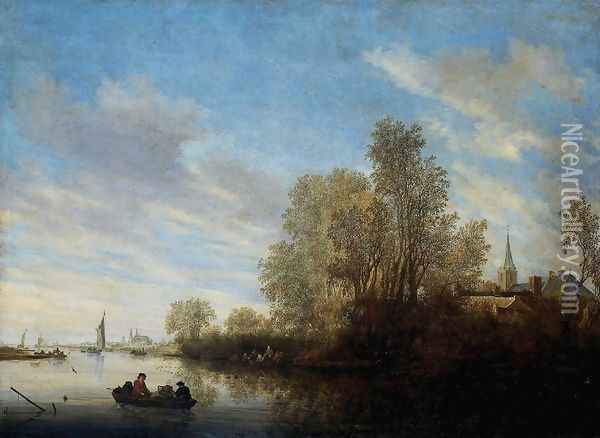 River View near Deventer Oil Painting - Salomon van Ruysdael