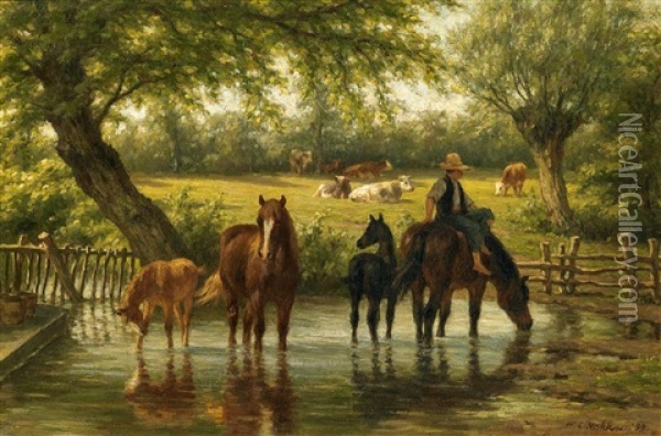 An Der Pferdetranke Oil Painting - Willem Carel Nakken