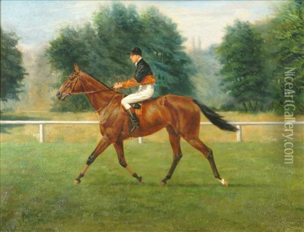 Racehorse Withjockey Up Oil Painting - F. Bressin