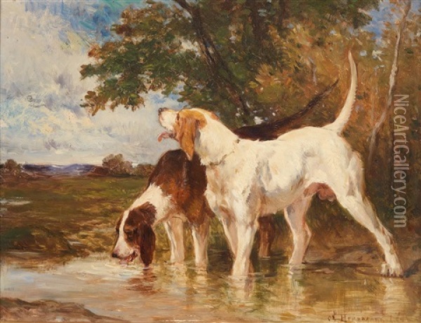 Zwei Hunde Am Wasser Oil Painting - Charles Herrmann-Leon