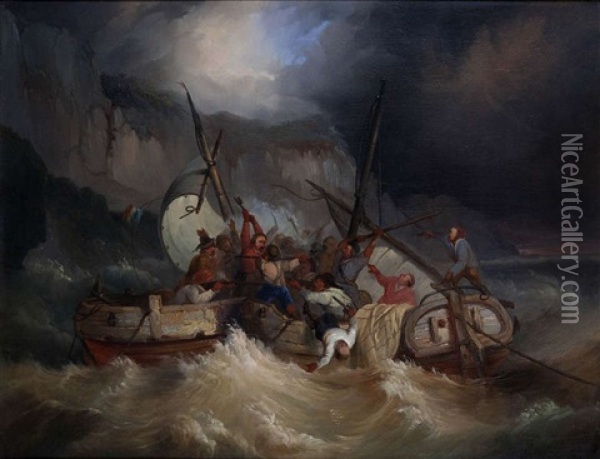 Bataille De Pirates Oil Painting - Francois-Etienne Musin