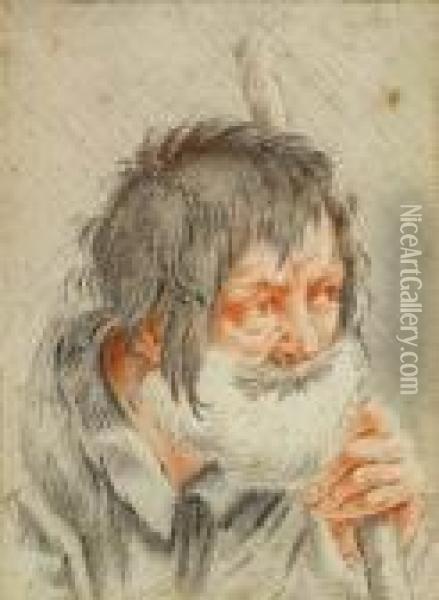 Study Of A Bearded Man With A Walking Stick Oil Painting - Jacob Van Toorenvliet