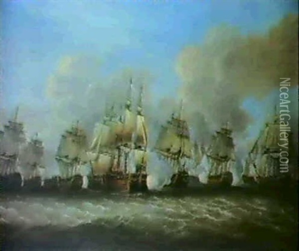 Sir G.b. Rodney, Having Broken The French Line, Makes The   Signal For The Van To Tack & Gained The Wind Of The Enemy... Oil Painting - Robert Cleveley
