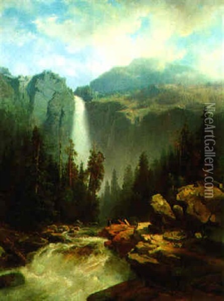 Wasserfall Im Gebirge Oil Painting - Oskar Leu
