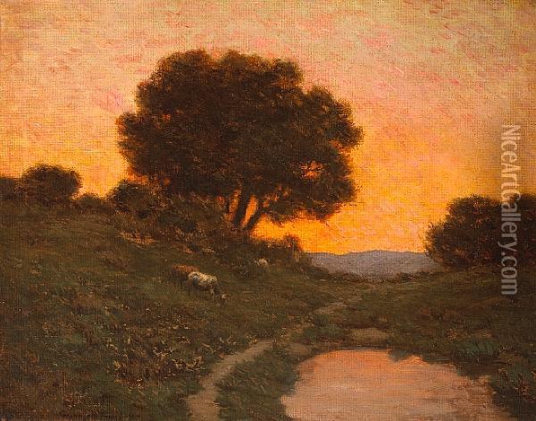 Pastoral Scene At Sunset Oil Painting - Granville Redmond